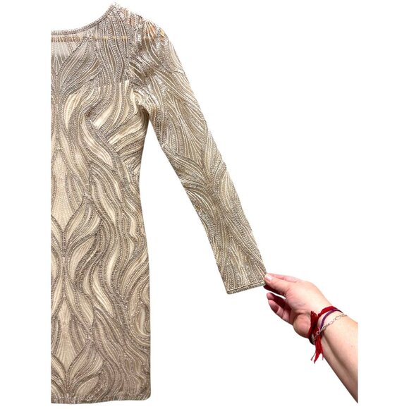 Tadashi Shoji Vibiana Embroidered Sequins Dress Champagne Size 4P - Picture 9 of 14